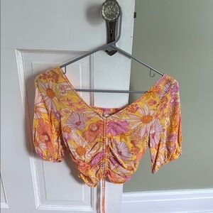 H&M Orange Yellow Puff Sleeve Crop Blouse
